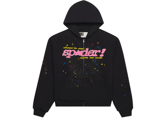 Sp5der Punk V2 Zip Up Hoodie Black
