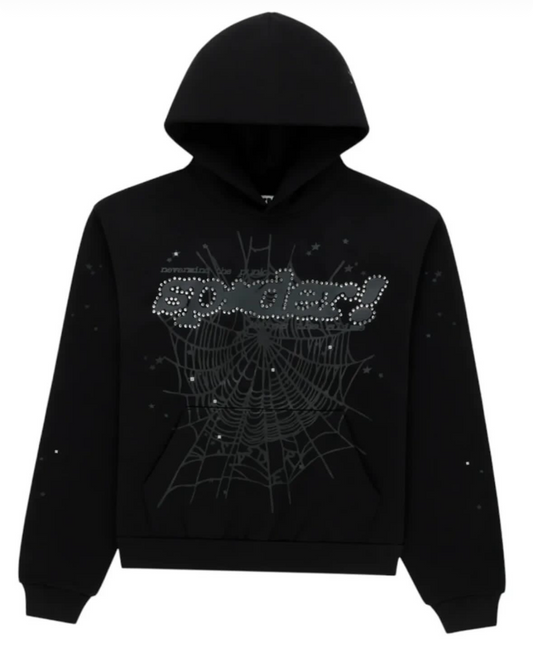 Sp5der Rhinestone Punk V2 Hoodie Blk